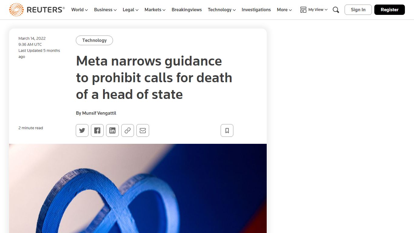 Meta narrows guidance to prohibit calls for death of a head of state