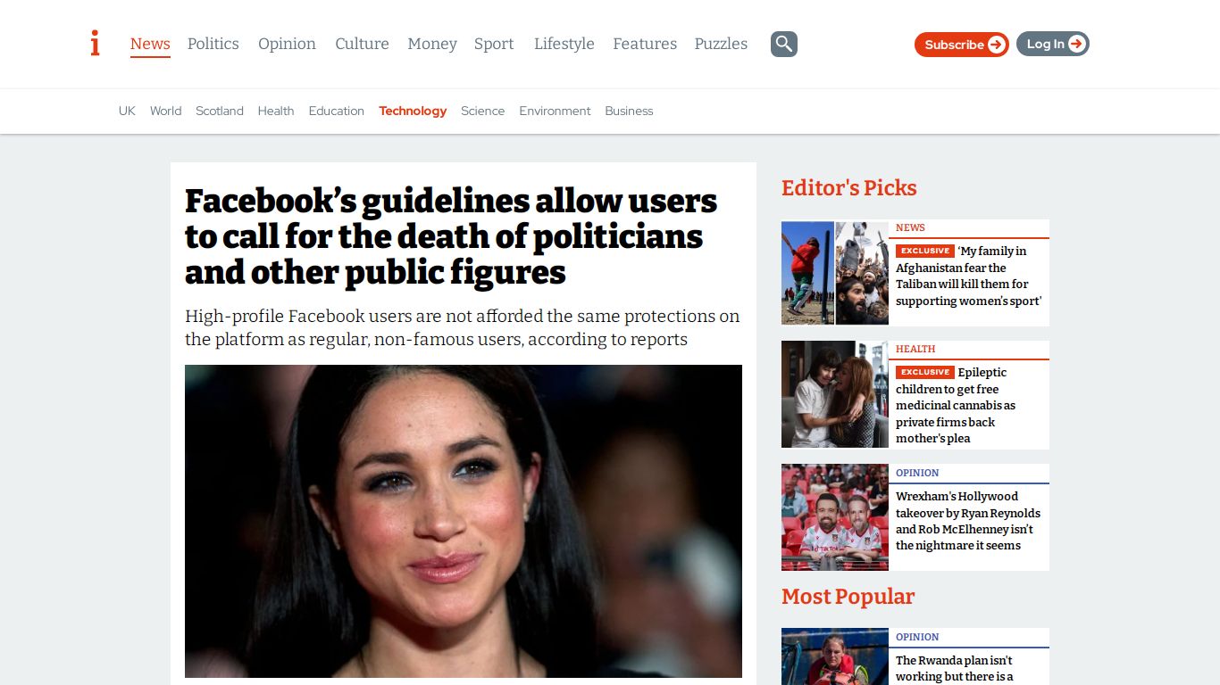 Facebook's guidelines allow users to call for the death of politicians ...