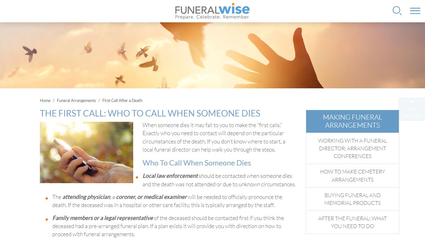 The First Call: Who to Call When Someone Dies - Funeralwise